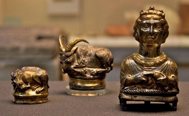 Three silver-gilt Roman (piperatoria) or pepper pots from the Hoxne Hoard of Roman Britain
