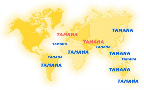 Map of places around the world named Tamana