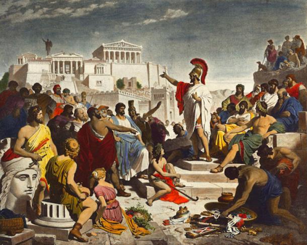 Pericles gives a funeral oration in the ancient polis of Athens by Philipp von Foltz.
