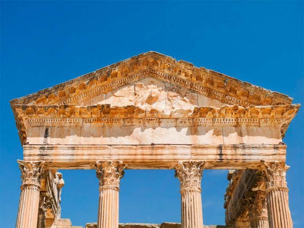 Architectural detail of the portico of the ancient theater at Dougga. (Konstantin Aksenov/Adobe Stock)