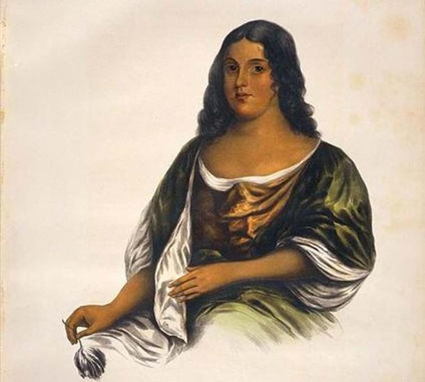 An imaginary portrait of Pocahontas. McKenney, Thomas Loraine, 1785-1859 & Hall, James, 1793-1868.