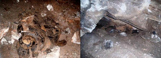 Some pottery fragments as they were discovered in the Midnight Terror Cave.