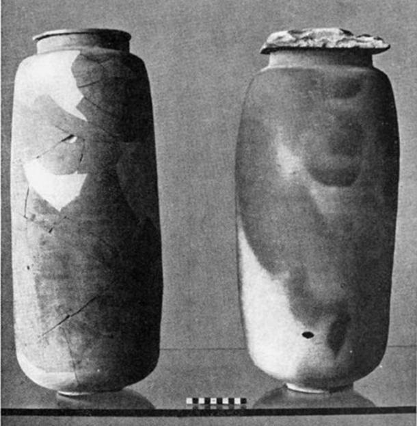 Two examples of the pottery that held some of the Dead Sea Scrolls documents found at Qumran.