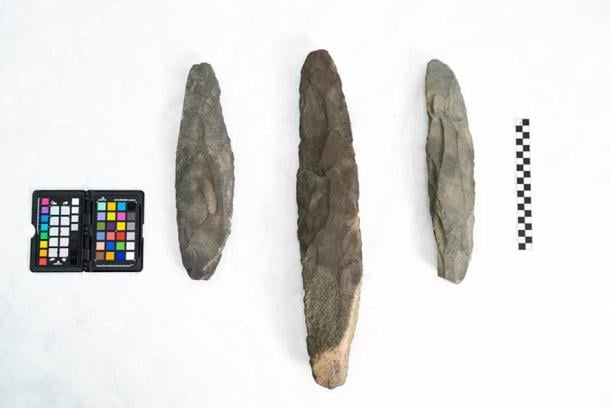 Three prehistoric hand axes unearthed at Qurh Plain AlUla in Saudi Arabia. (The Royal Commission for AlUla (RCU))