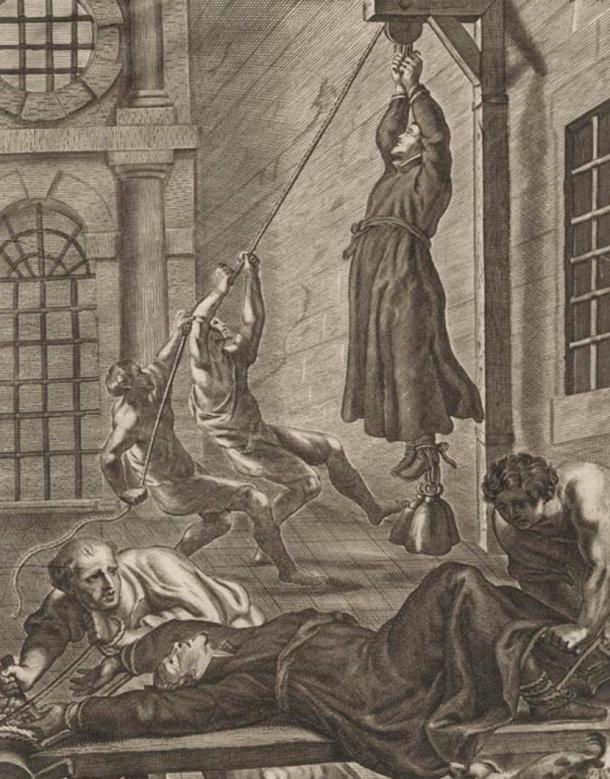 The consequences if a priest were captured. Engraving by Gaspar Bouttats