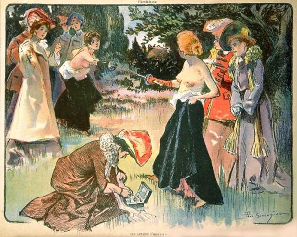 La princesa Pauline Metternich y la condesa Anastasia Kiielmansegg en un duelo. (Miniaturas e Historia)