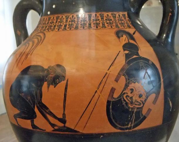 Attic black-figure amphora depicting the suicide of Telamonian Ajax