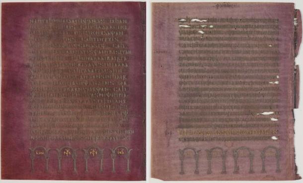 The quality of the Codex Argenteus manuscript is clearly evident. The purple parchment is covered in silver and gold ink. (Magnus Hjalmarsson - Uppsala University Library / Public Domain)