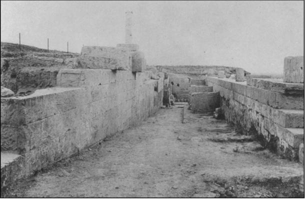 The ramp at the north side of the Sanctuary of Asklepios at Corinth, looking west towards the Lerna Court (Photograph taken with permission from Roebuck 1951: pl. 16.6 / Antiquity Publishers Ltd)