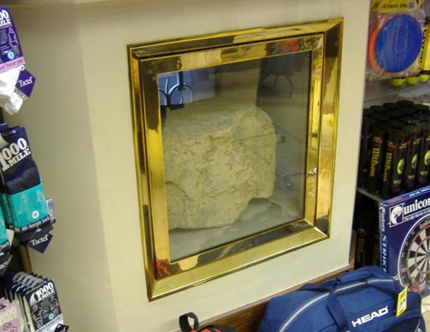 The rear of the London Stone, taken when the shop into whose wall it was set was used to sell sports equipment - an unusual juxtaposition of ancient and modern.