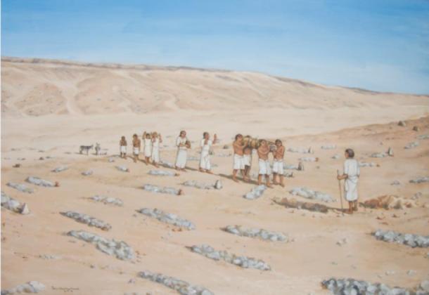 A reconstruction of a burial at the southern Amarna cemetery (Reconstruction by Fran Weatherhead via Antiquity Publications Ltd)