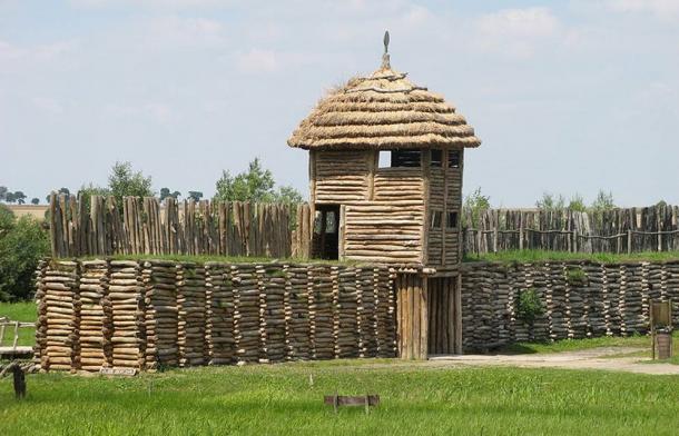 Reconstructed fortification of a type described by archaeologists examining the buried site in Bieździadka, Poland