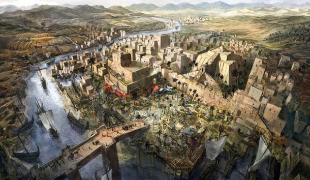 Una reconstrucción de cómo podría haber sido una antigua ciudad mesopotámica. (Gráficos de Jeff Brown)