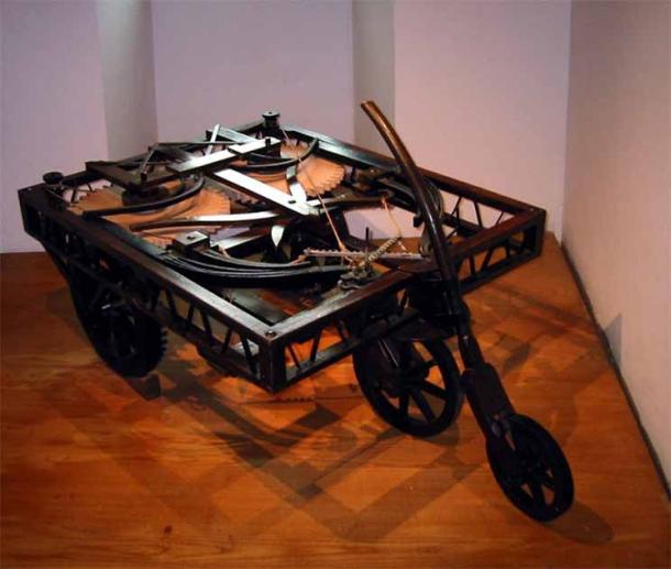 A reconstruction from da Vinci’s automobile sketch (Public Domain)