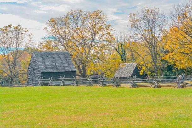 A reconstruction of a farm from Colonial Maryland. Historic Maryland’s first Capital, St. Mary's City in the wilderness of Maryland. Source: Norm / Adobe Stock.