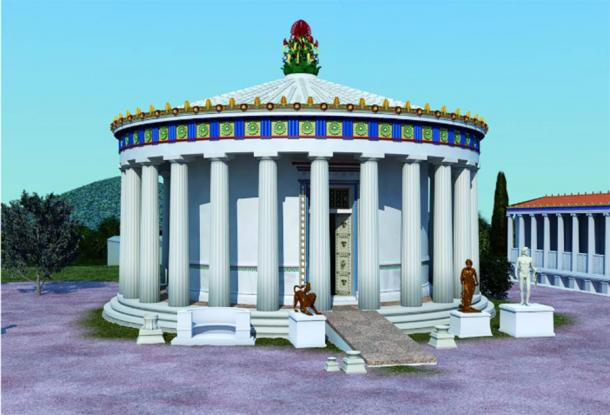 Reconstruction of the 4th century BC tholos at the Sanctuary of Asklepios at Epidauros. (Image: © 2019 J. Goodinson, scientific advisor, J Svolos. Antiquity Publishers Ltd)