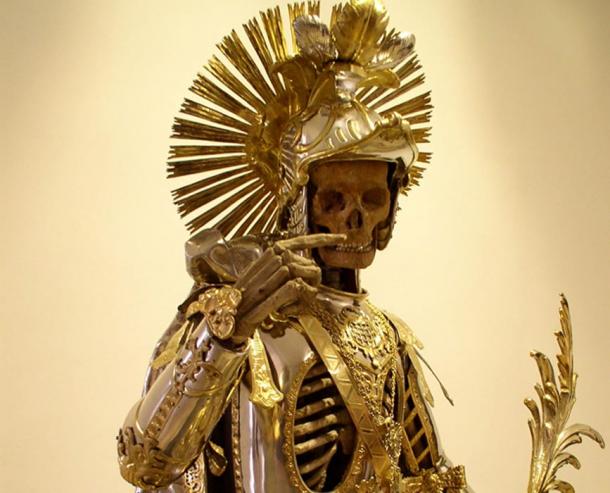 A relic from the Holy Catacombs of Pancratius. Image taken at an exhibition at the Historical Museum St. Gallen in Wil, Switzerland.