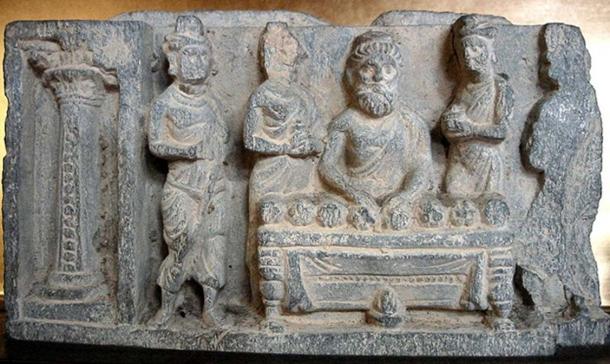 The sharing of the relics of the (Buddha). Greco-Buddhist art of Gandhara, 2nd 3rd century AD. 