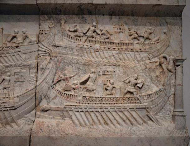 A relief commemorating the Battle of Actium in 31 BC, which Emperor Augustus handily won against Mark Anthony and Cleopatra with the help of the Illyrians. A processional scene, dating from 14-37 AD, discovered in Avellino, southern Italy. (Following Hadrian / CC BY-SA 2.0)