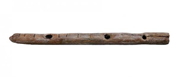 Replica of a bone flute made by the Aurignacians and discovered at Geissenklösterle, a German cave on the Swabian region. (José-Manuel Benito Álvarez / CC BY-SA 2.5)