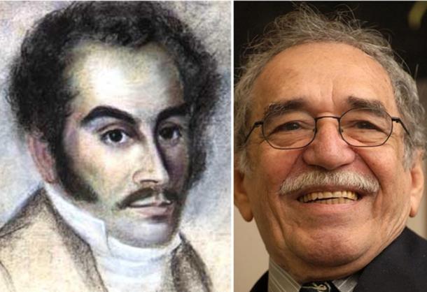 Two famous (temporary) residents of Zipaquirá: An 1816 pastel portrait of Simón Bolívar. Photo of Gabriel García Márquez 