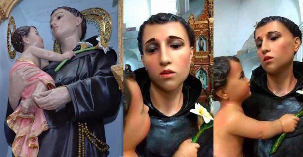 The ‘restoration’ of St. Anthony of Padua in Colombia. (Juan Duque via Artnet)