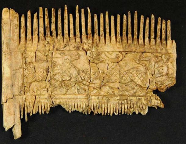 The front of the restored carved ivory comb found in one of the Bavarian graves at the Deiningen grave excavation site. (BLfD)