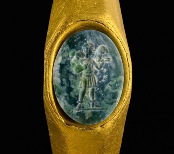 The ring with the Christian symbolism of the ‘Good Shepherd’. (Dafna Gazit, Israel Antiquities Authority)