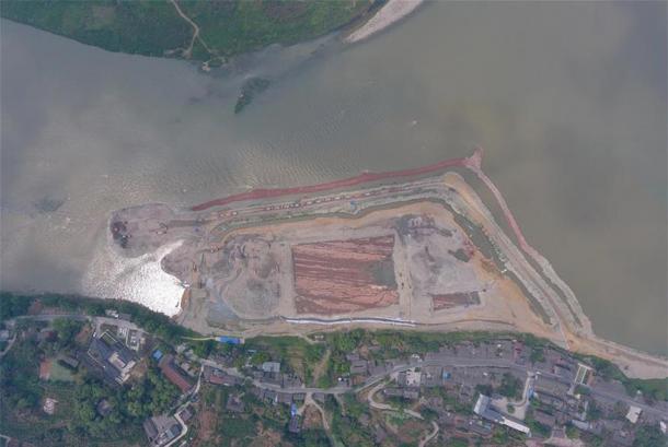 The riverbed/Ming battlefield excavation site where the 10,000 relics were found. (Xinhua / Liu Kun)