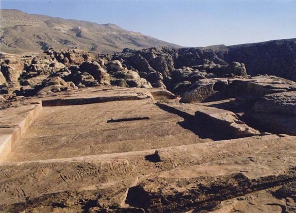 The rock-cut temple at the summit of Jebel al-Madhbah. 