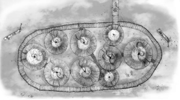 The ancient people built the roundhouses over the water and encircled them with a possibly defensive palisade.