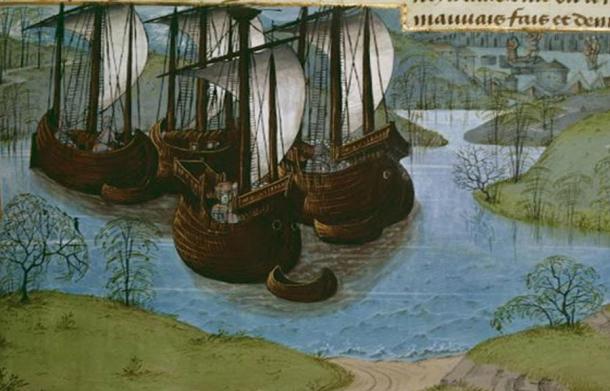 Depiction of the royal fleet of King Edward I of England. From Jean de Wavrin's 'Chronicles of England'