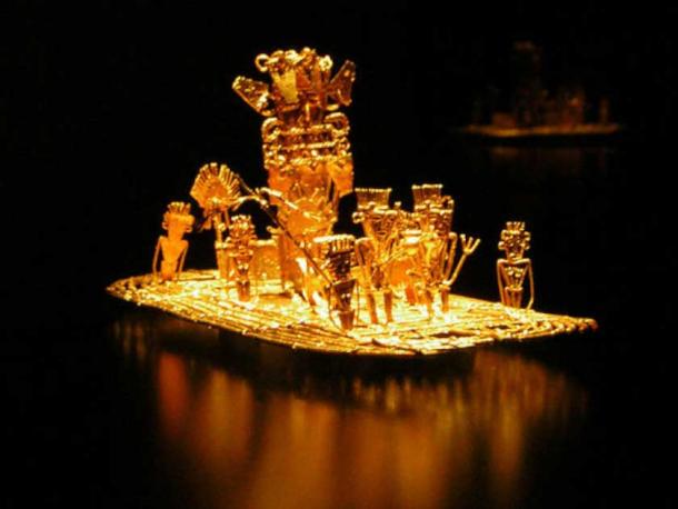 The ruler of the Musica in present-day Colombia used to cover his body in gold dust and offer treasures to the Guatavita goddess from a raft in the middle of the sacred lake. This Muisca tradition became the origin of the legend of El Dorado. Muisca raft from 1500-1200 BC in the Gold Museum, Bogotá, Colombia (World 66 / CC BY SA 1.0)