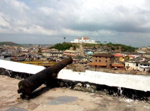 One of the rusted cannons still visible today, Elmina Castle, Ghana