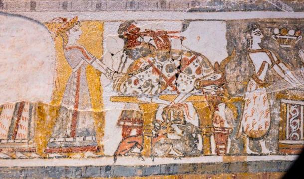 Detalle de la escena del sacrificio en un lateral del sarcófago de Hagia Triada (ArchaiOptix / CC BY SA 4.0)