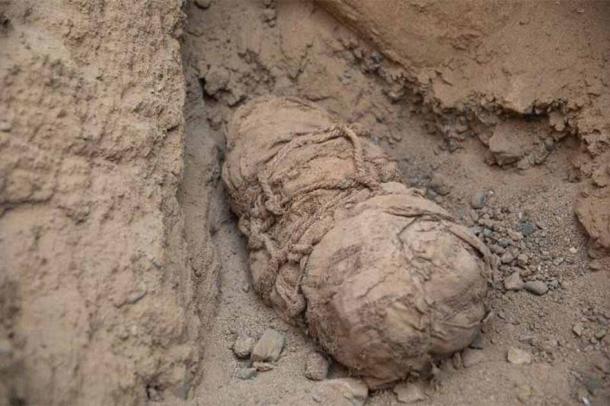 One of the six sacrificed children found in the tomb of an important man in the ancient Andean city of Cajamarquilla. The tiny skeletons were wrapped tightly in cloth. Source: PHYS