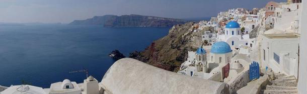 Panoramic view of the Santorini caldera, taken from Oia.