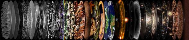 Image of scale: from the smallest known substance (quantum foam) to the largest known structure (the universal sphere). Note the dinosaurs in the middle. (Pablo Carlos Budassi / CC BY-SA 4.0)