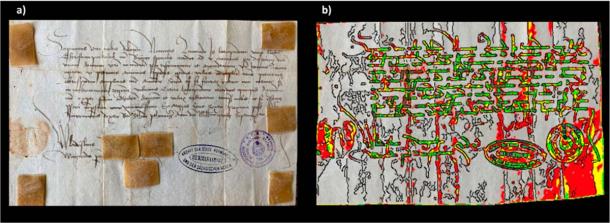 A second letter, also from 1475, including the signature of Vlad the Impaler in the bottom left. On the right as seen under flash UV illumination, a technique which proved that he suffered from a medical condition which made him cry tears of blood. (Analytical Chemistry / CC BY 4.0)