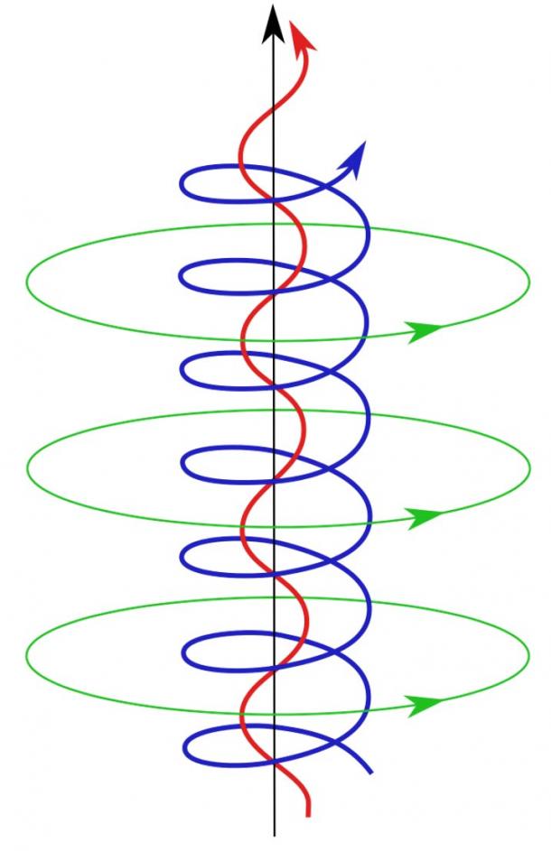 The self-constricting magnetic field lines and current paths in a Birkeland current.