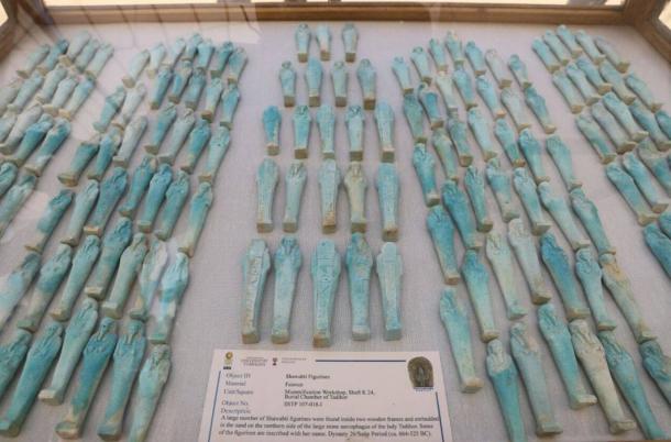 Dozens of shabti figurines unearthed in the burial shaft.