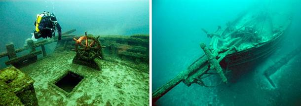 One of the shipwrecks in Lake Michigan visited by divers, the F. T. Barney, 1856