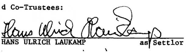 A copy of the signature of Hans Ulrich Laukamp (September 1997), as found online by LiveScience.