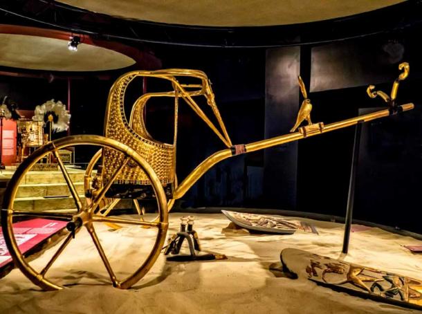 One of six chariots found in Tutankhamun’s tomb. These meticulously created reproductions were photographed at The Discovery of King Tut" exhibition in New York City. (Mary Harrsch / Flickr)