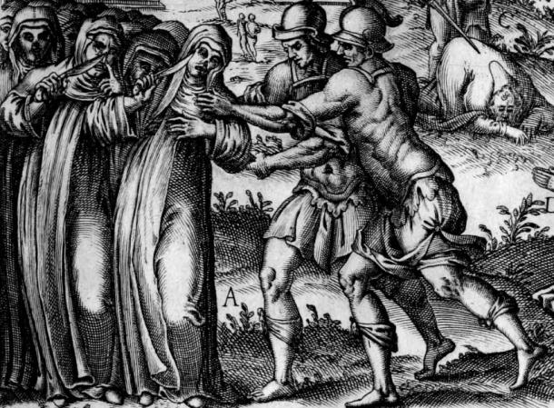 A sixteenth-century depiction of Aebbe the Younger, a saint supposedly martyred by invading Vikings around 870. (Public domain)