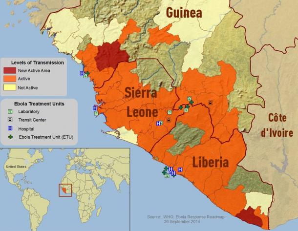 Map from a government publication on the spread of Ebola in Guinea Sierra Leone as of July 2014
