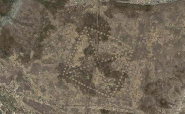 A square geoglyph with cross pattern in Torgay, Kazakhstan.