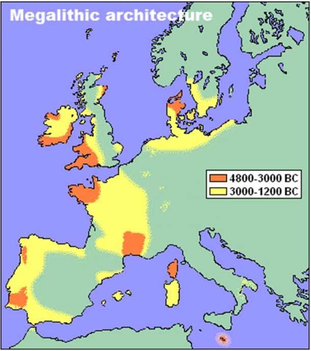 The distribution of standing stones and stone circles from the Neolithic era in Europe.