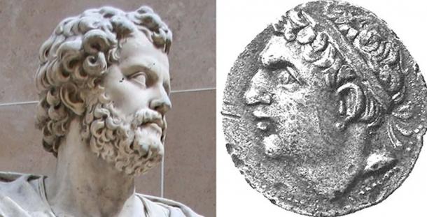 Statue of Hannibal and Coin showing Hasdrubal Barca, Hannibal's younger brother.