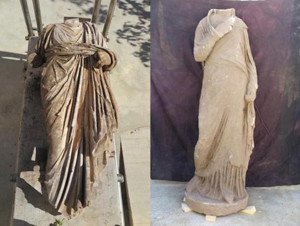 Esta es otra de las asombrosas estatuas de mármol desenterradas en el sitio de Metropolis. Era una estatua masculina, y ambos brazos aún estaban atados. (Ministerio de Cultura de Turquía / ANews)